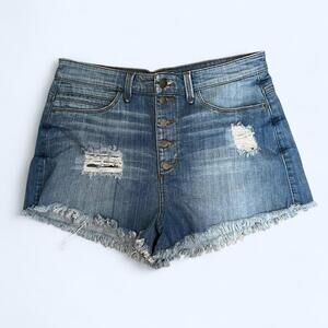 Vintage Y2K Guess distressed denim shorts with frayed hem Size 32 waist